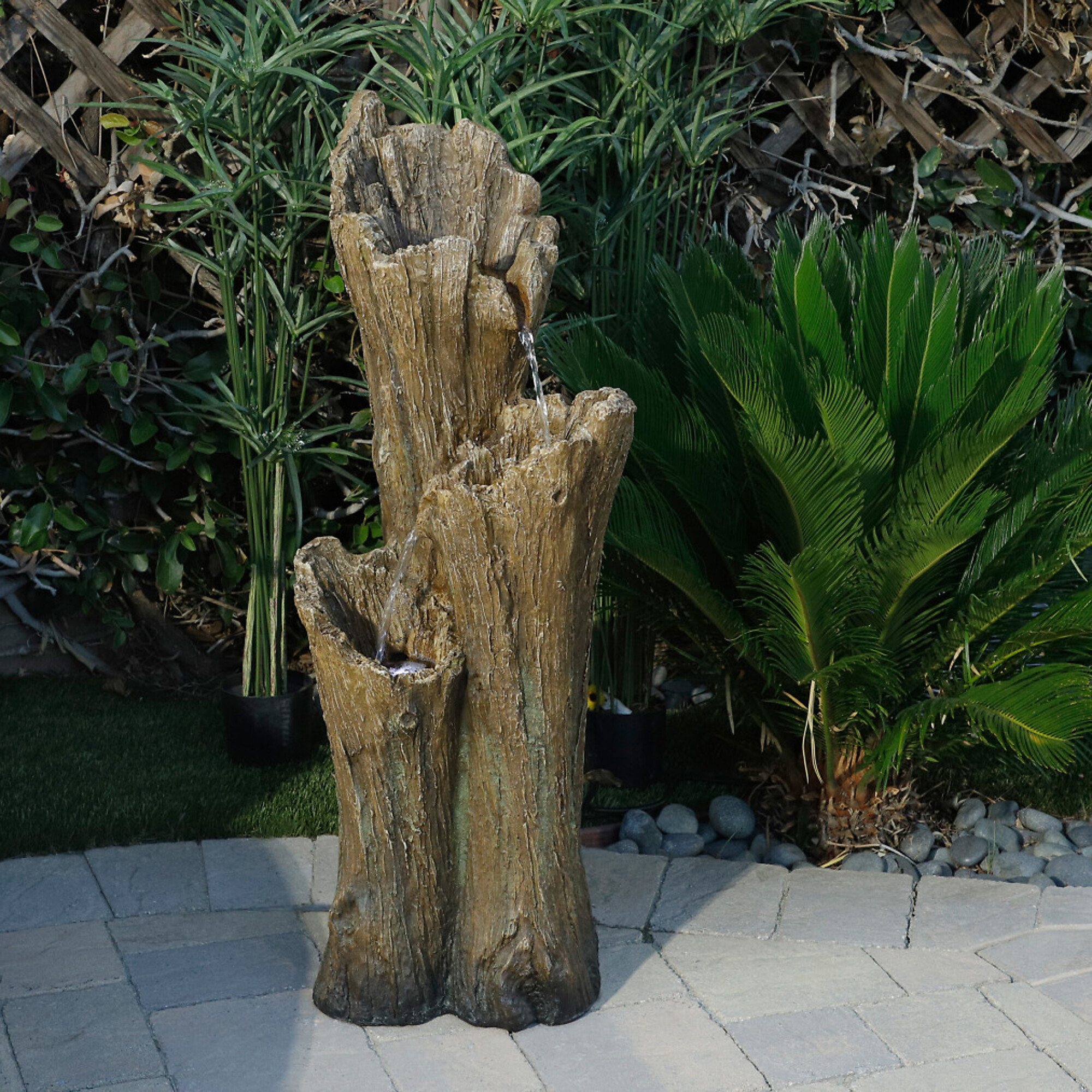 Alpine Corporation, Tree Bark Fountain with LED Lights Rustic 3-Tier, Power Cord Length 6.56 ft, Model# TZL210